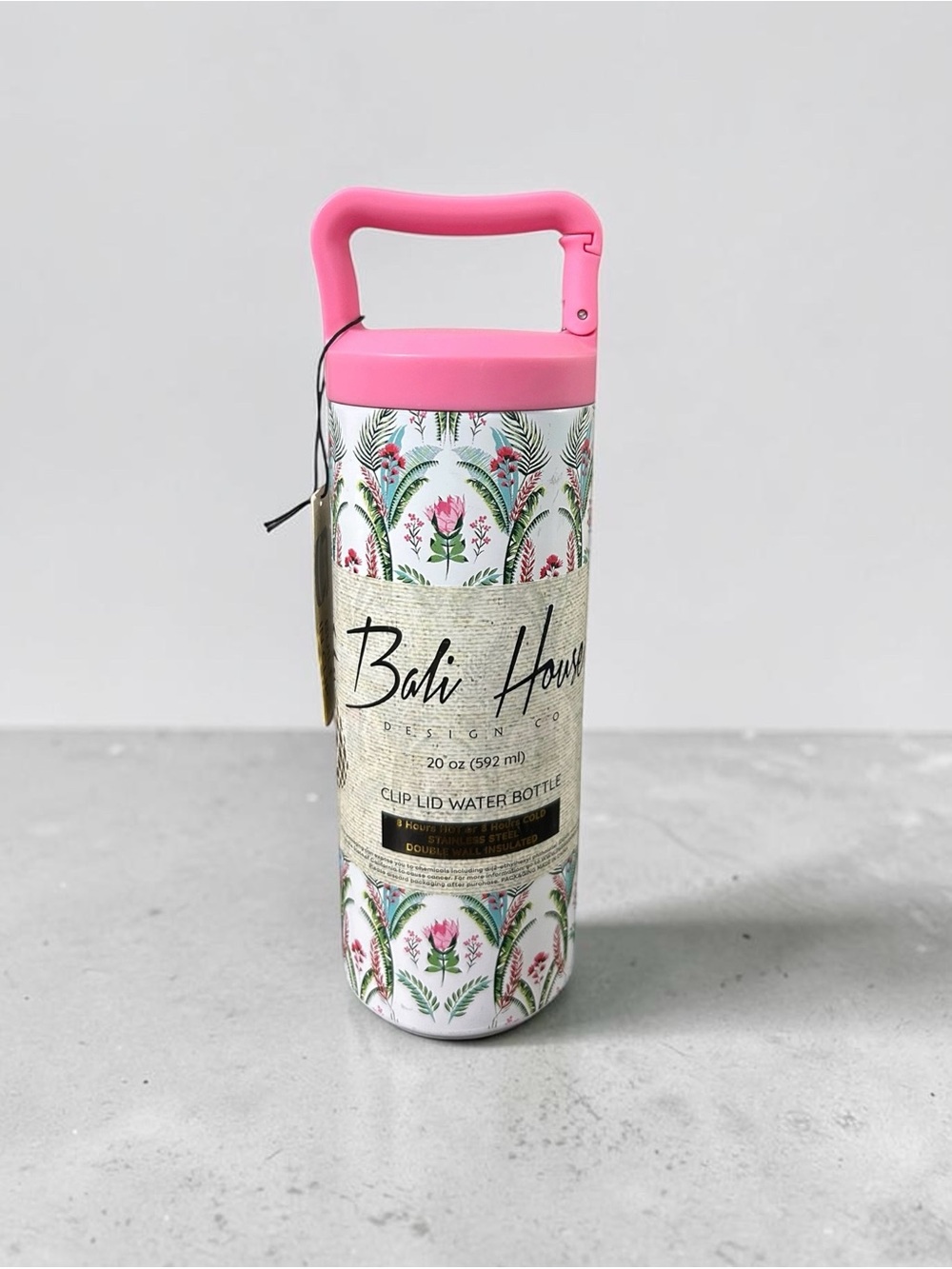 Bali Floral Clip-Lid 20.oz Water Bottle - White and Pink